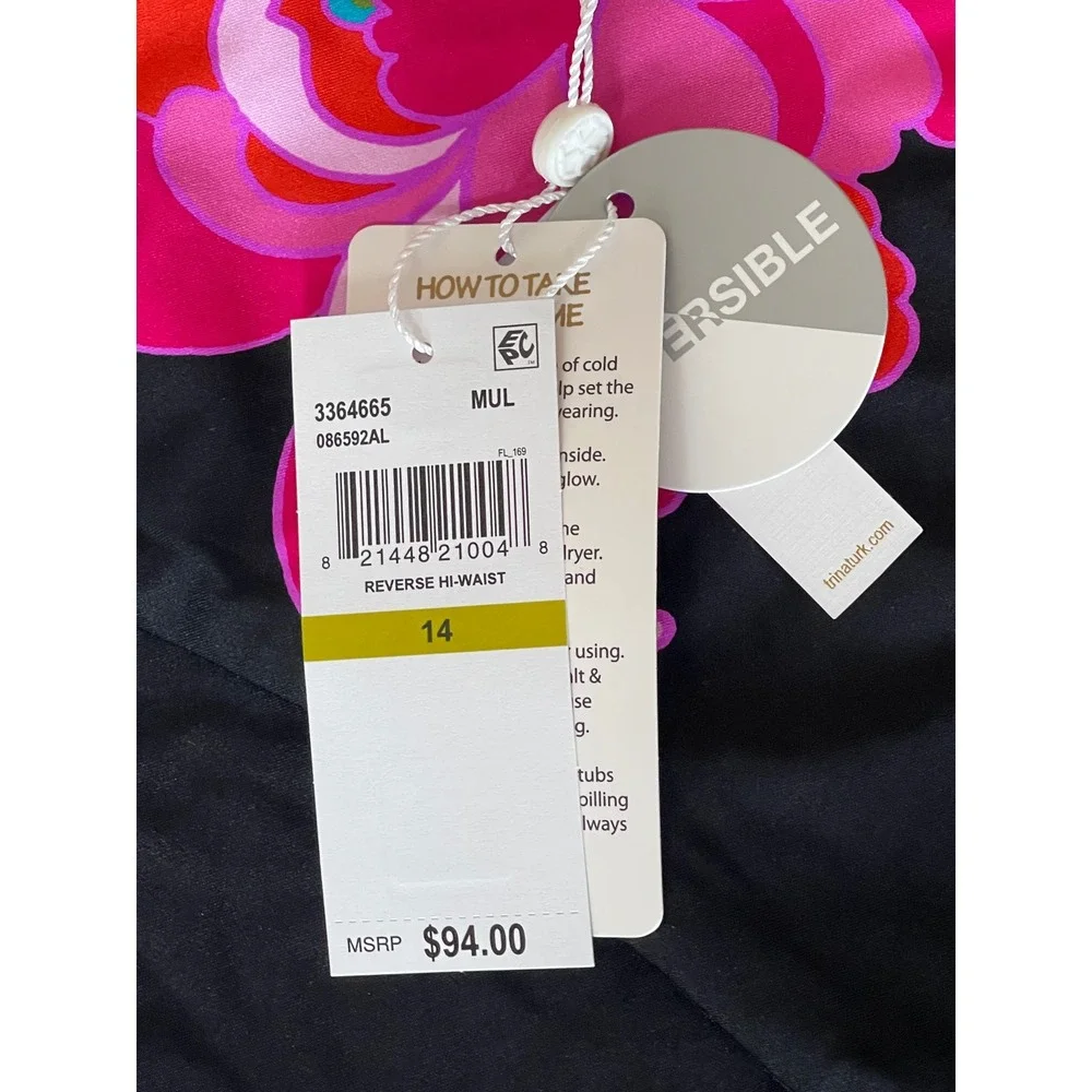 Trina Turk Bougainvillea Reversible High Waist Bikini Bottoms Women's Size‎ 14